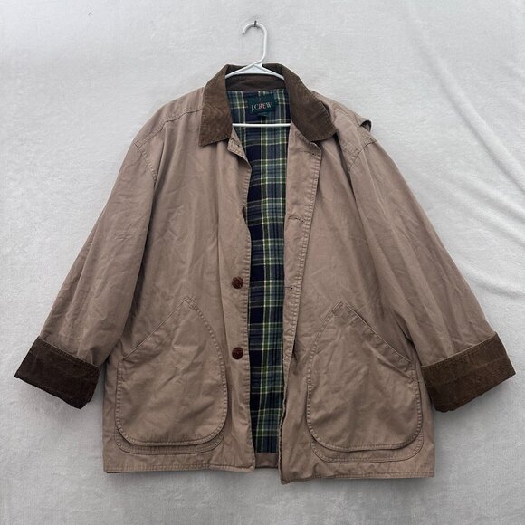 Vintage J Crew Chore Coat Mens L Beige Barn Flannel Line Oarsman Corduroy Collar - Picture 1 of 11